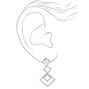 Silver 2&quot; Geometric Crystal Clip On Drop Earrings,