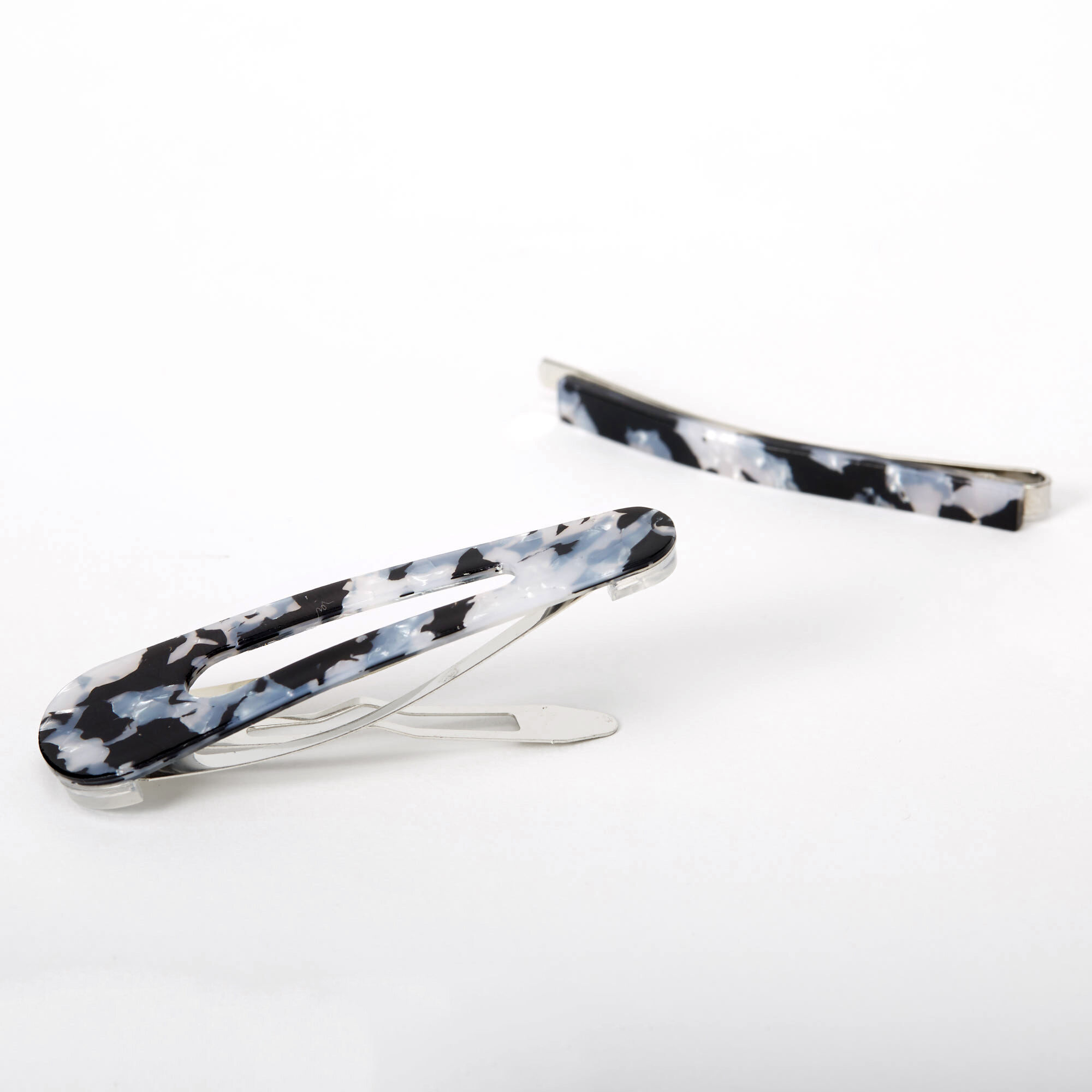 Tortoiseshell Resin Hair Pin & Snap Clip - Black, 2 Pack,