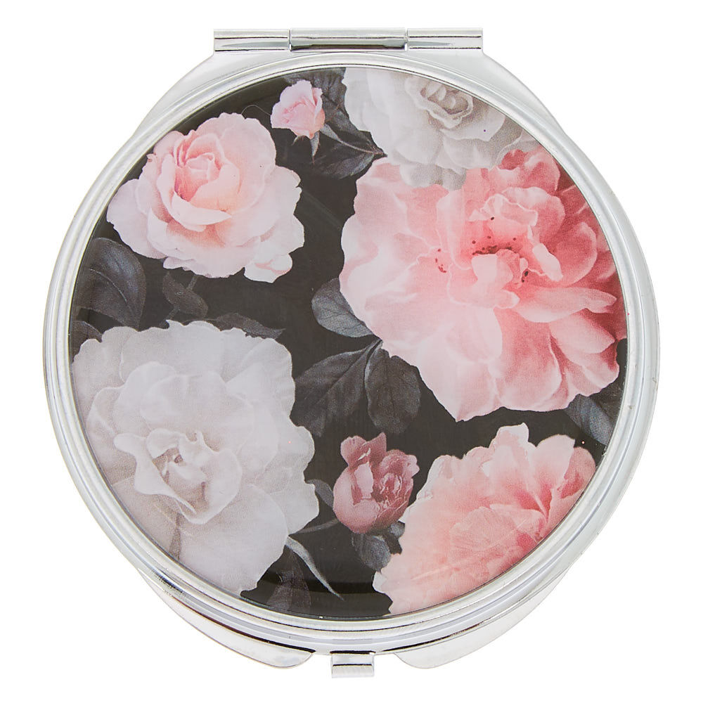 Floral Compact Mirror - Black,