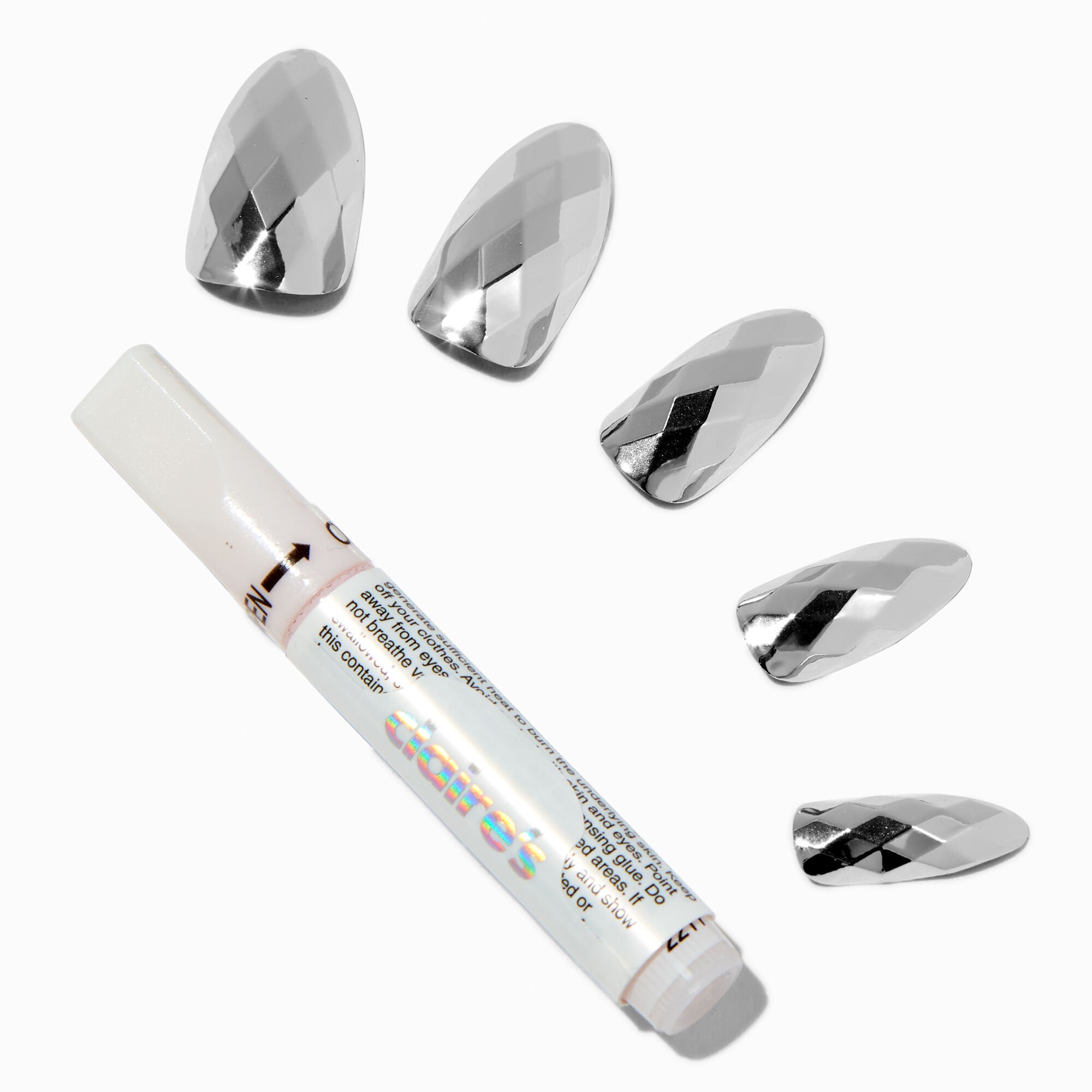 Silver Disco Ball Stiletto Vegan Faux Nail Set- 24 Pack,