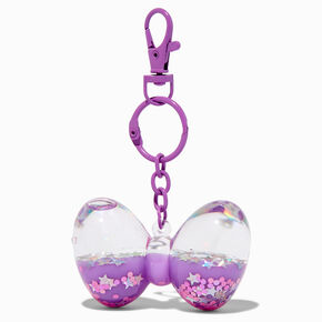 Purple Hair Bow Water-Filled Glitter Keychain,