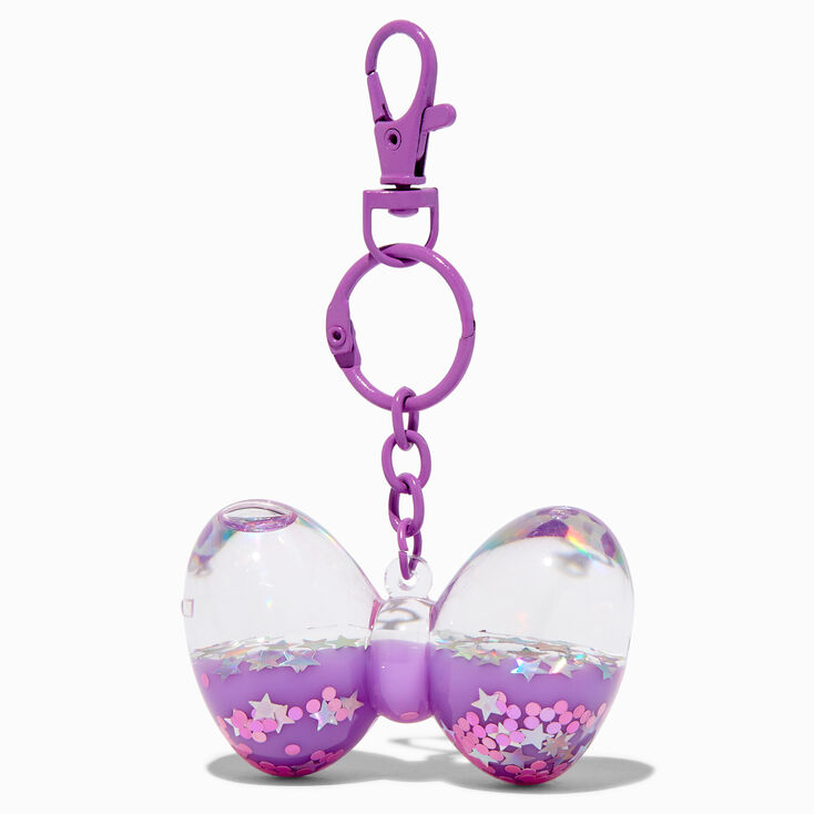 Porte-cl&eacute;s &agrave; paillettes rempli d&rsquo;eau n&oelig;ud pour cheveux violet,
