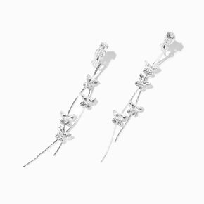 Silver-tone Cubic Zirconia Butterfly Vine 3.5&quot; Clip-On Drop Earrings,