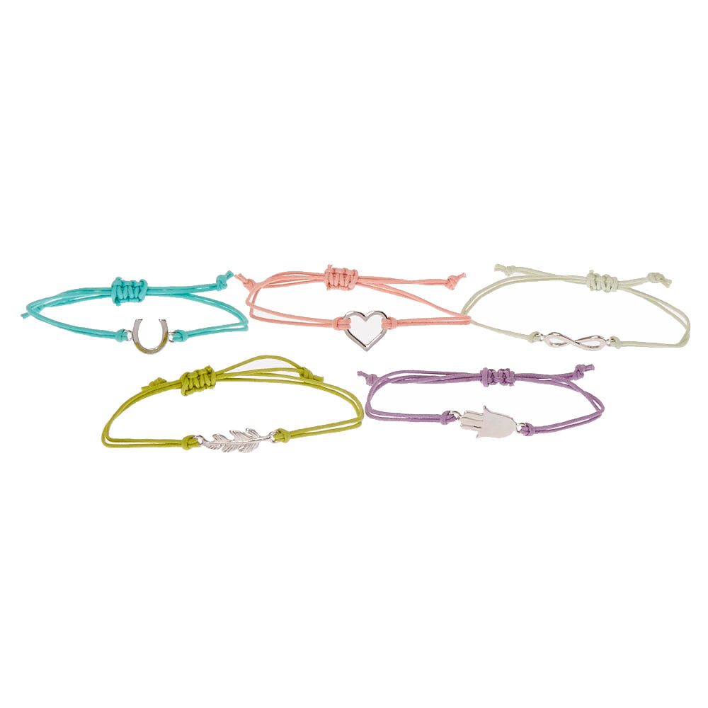 Silver Symbol Adjustable Friendship Bracelets - 5 Pack,