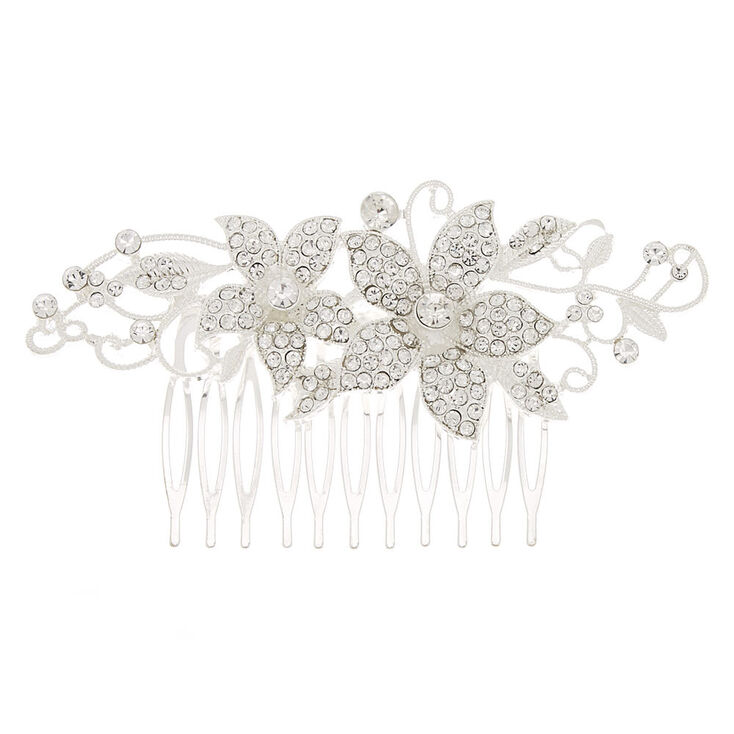 Silver Rhinestone Swirl Hair Comb,