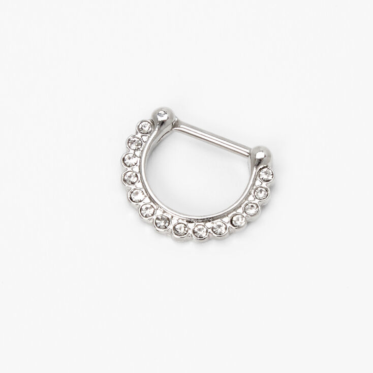 Silver 14G Crystal Clicker Septum Hoop | Claire's