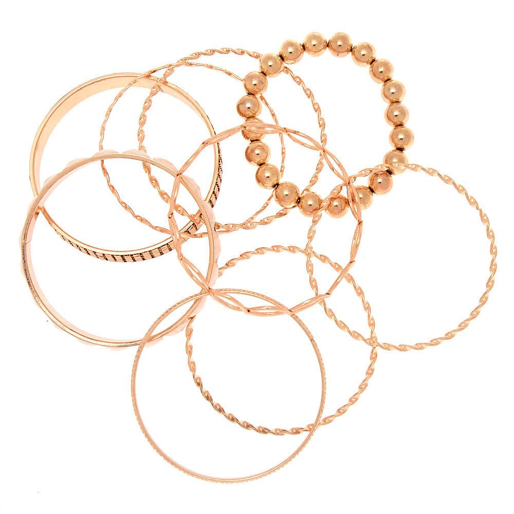 Rose Gold Bangle Bracelets - 9 Pack,