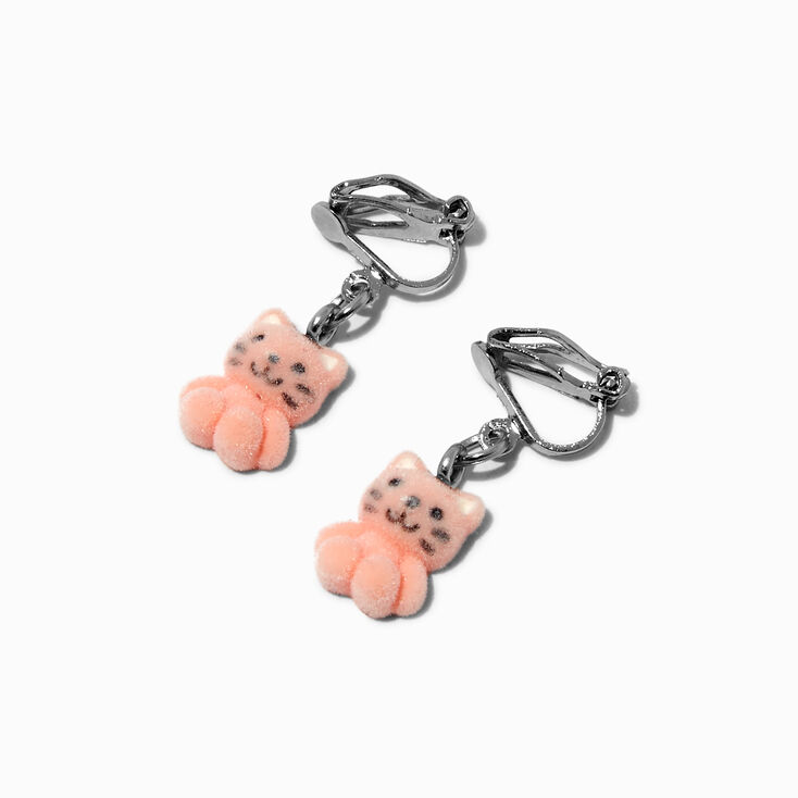 Pink Fuzzy Cat Clip-On Earrings,