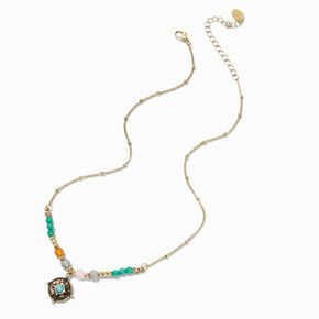 Beaded Turquoise Compass Pendant Necklace ,