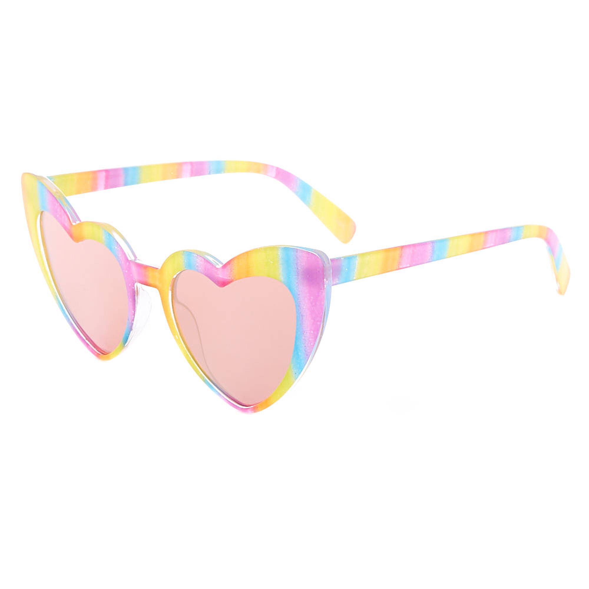 Rainbow Striped Heart Wing Cat Eye Sunglasses Claire S Us