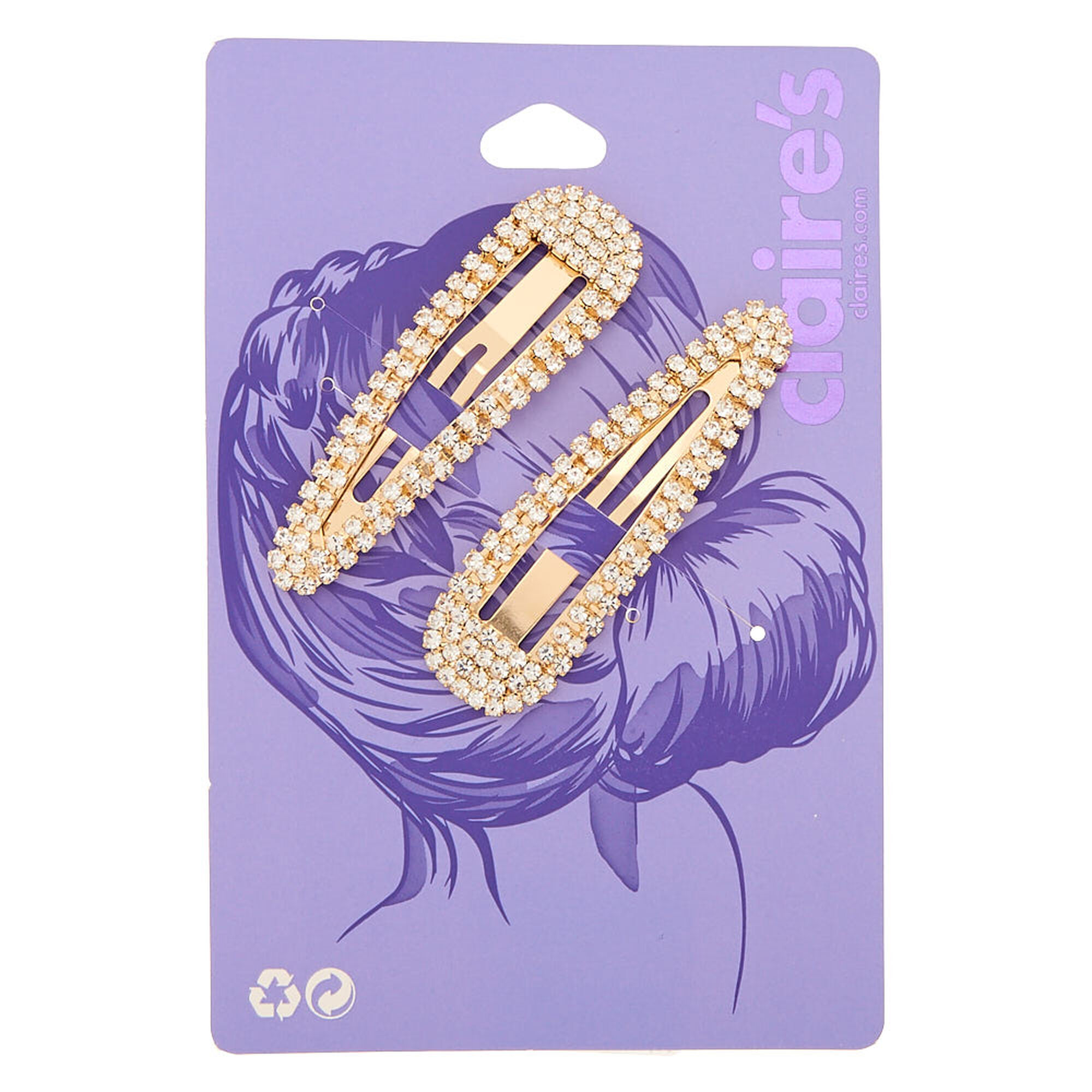 View Claires Tone Rhinestone Snap Clips 2 Pack Gold information