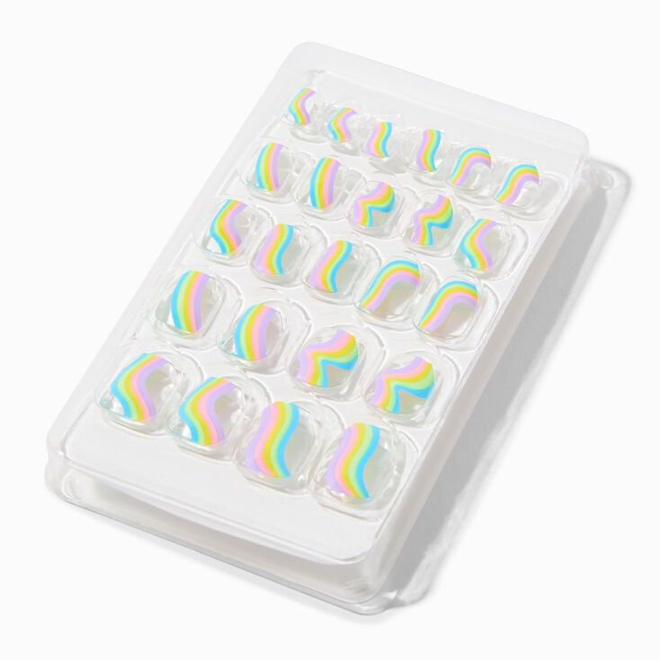 Rainbow Squiggle Coffin Press On Vegan Faux Nail Set - 24 Pack,