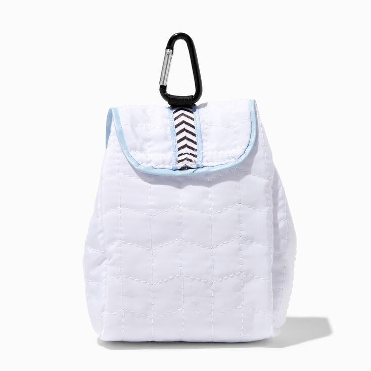 Porte-cl&eacute;s mini sac &agrave; dos &agrave; rayures et chevrons matelass&eacute; blanc,