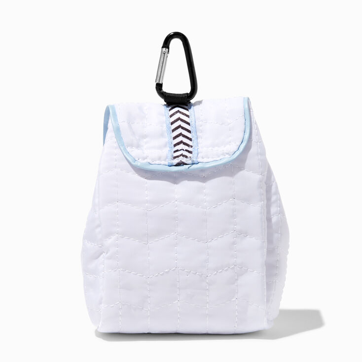 White Quilted Chevron Stripe Mini Backpack Keychain,