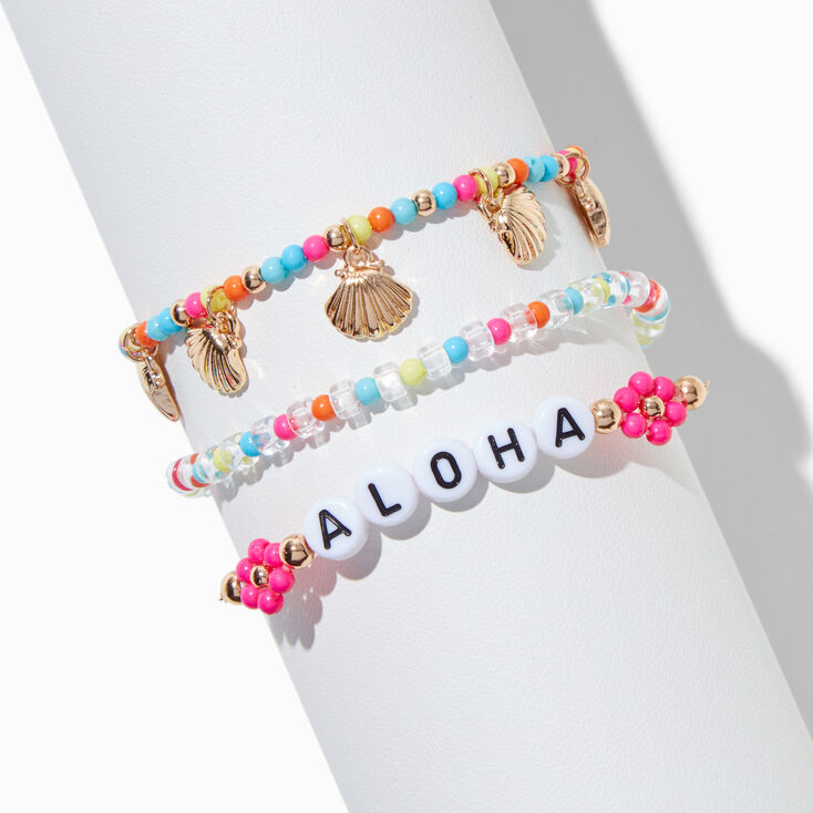&quot;Aloha&quot; Gold-tone Shell Beaded Bracelet Set -  3 Pack,