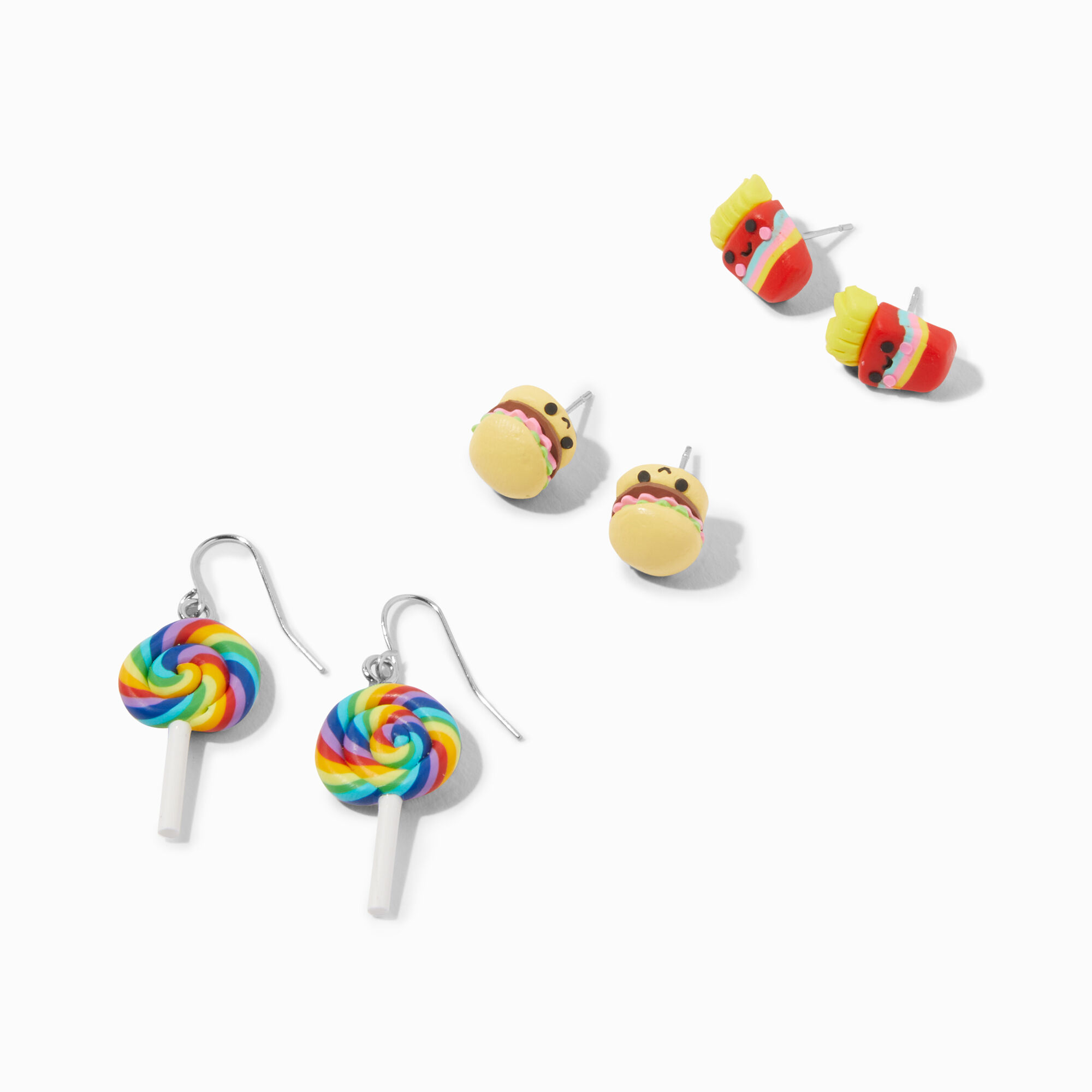 Silver tone Junk Food 1 Drop Earrings 3 Pack Claire s US