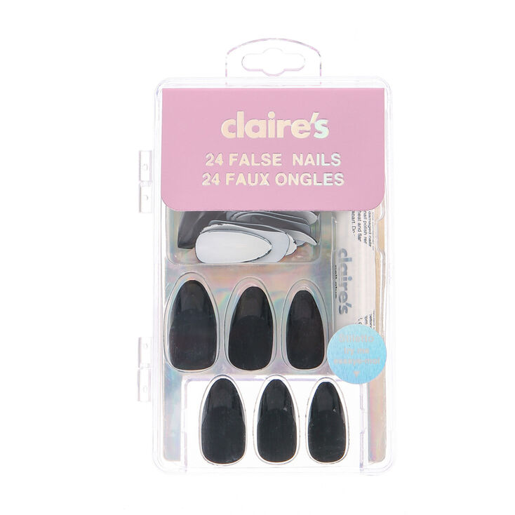 Matte French Tip Stiletto Faux Nail Set - Black, 24 Pack,