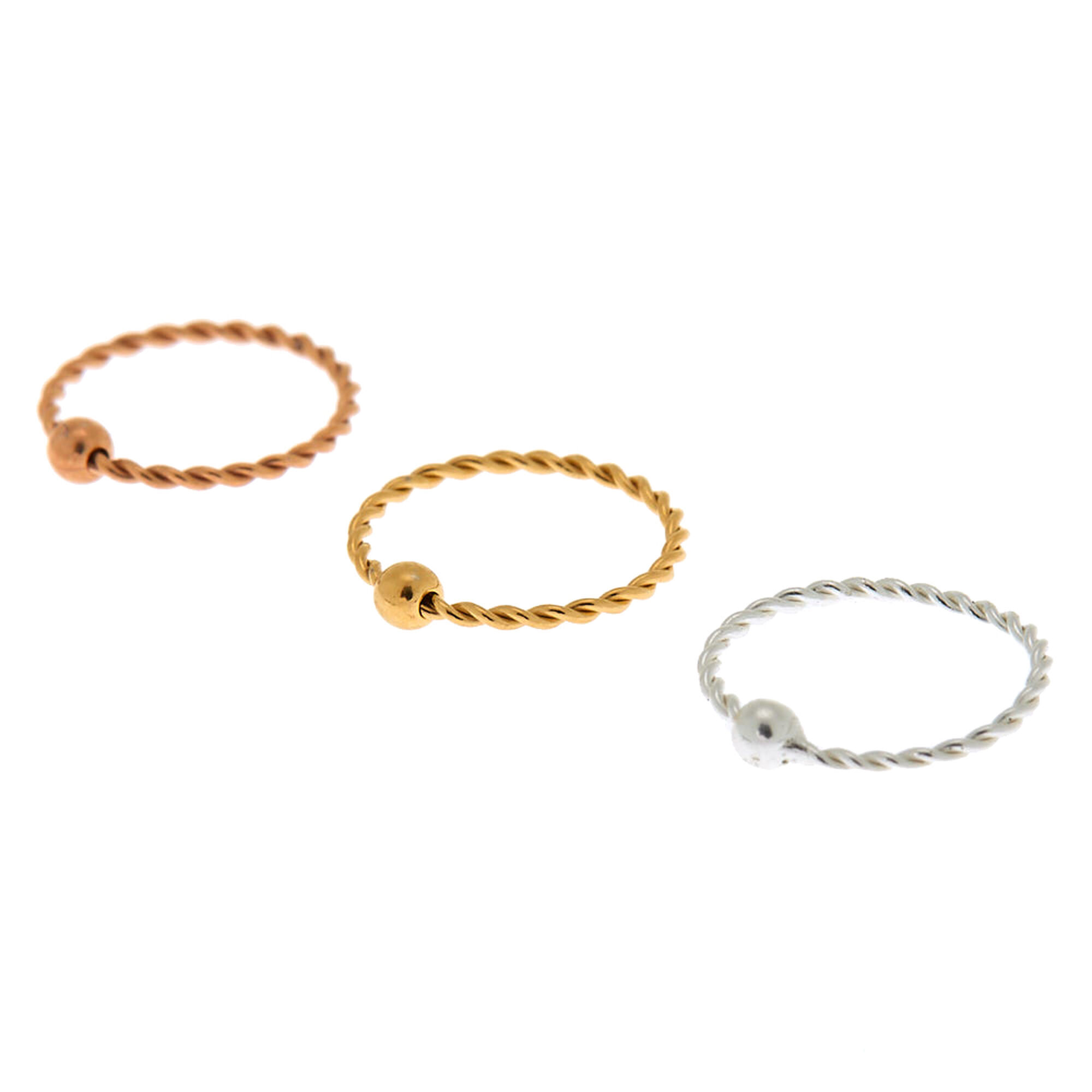 Sterling Silver 22G Twisted Cartilage Hoop Earrings - 3 Pack,