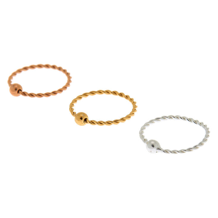 Sterling Silver 22G Twisted Cartilage Hoop Earrings - 3 Pack,