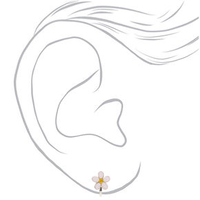 Silver Daisy Clip On Earrings - White,