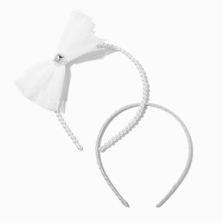 Claire&#39;s Club White Bow &amp; Pearl Headbands - 2 Pack,