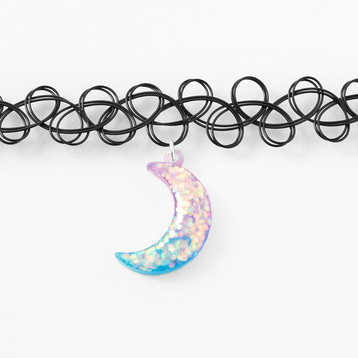 Glitter Moon Tattoo Choker Necklace - Blue and Pink,