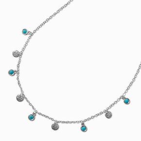 Cowgirl Turquoise Disc Dangle Silver-tone Chain Necklace,