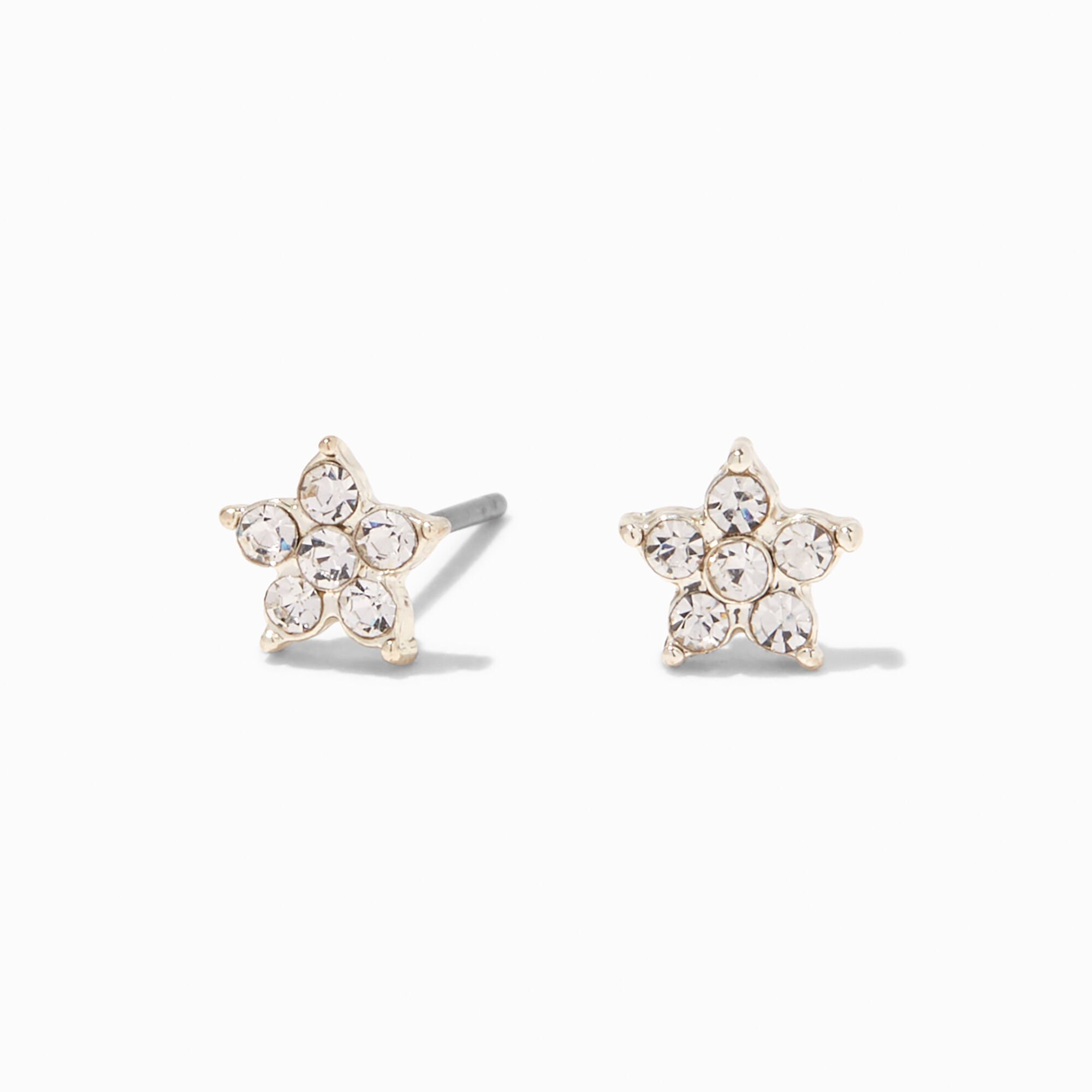 Silver-tone Crystal Star Stud Earrings,