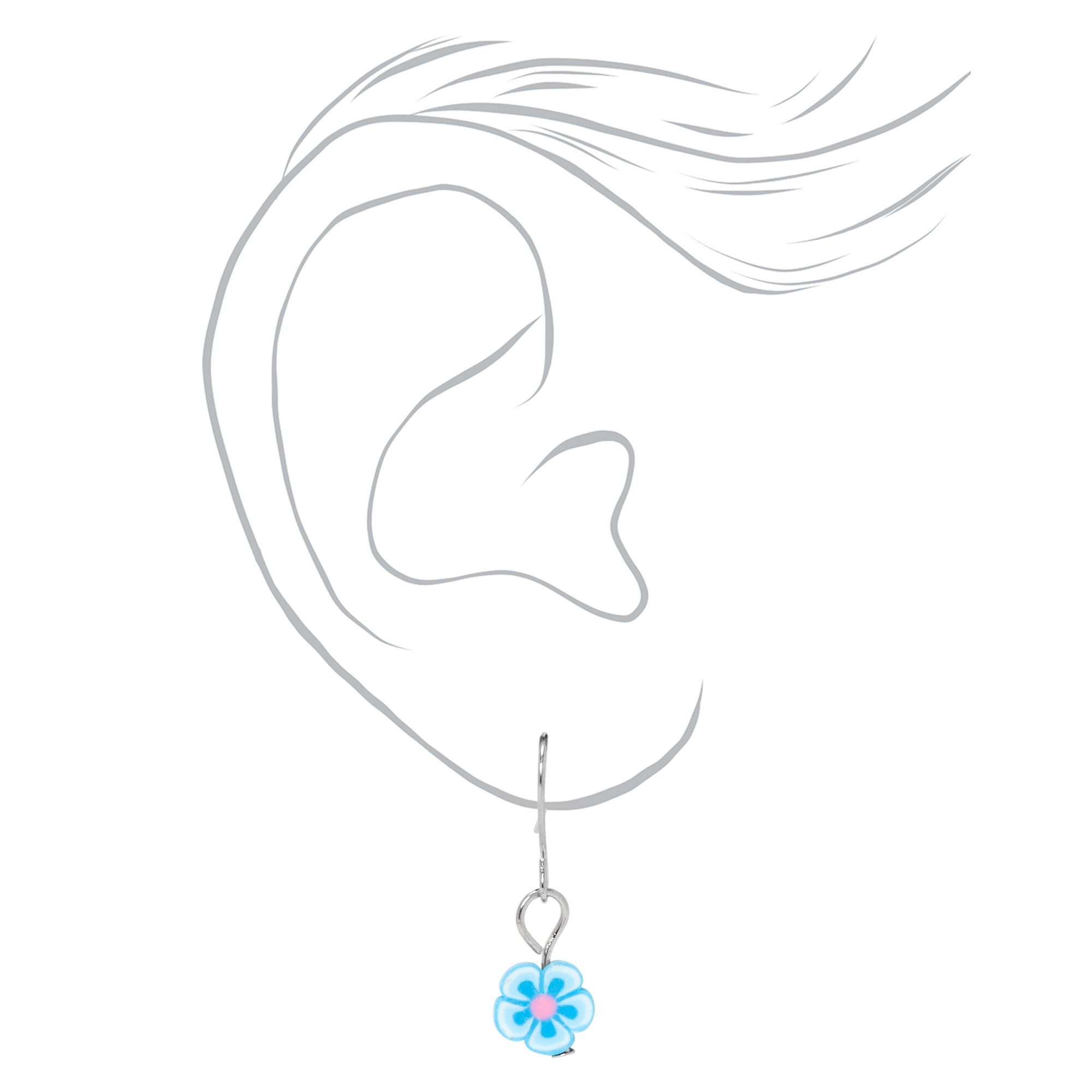 Silver 1'' Hibiscus Flower Drop Earrings - 3 Pack,