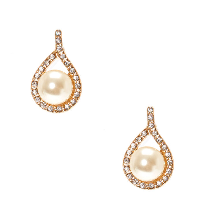 Fake Pearl Earrings Stud Image Of Earring Ivory Faux Pearl Gold Tone Teardrop Framed Stud Earrings Claire S
