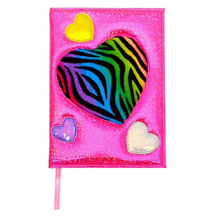 Rainbow Zebra Heart Squish Journal - Pink,