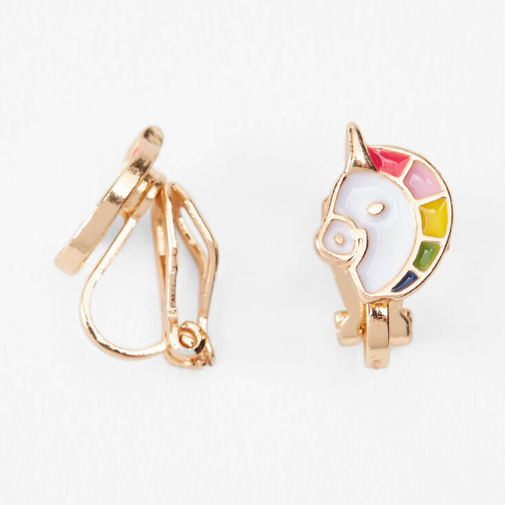 Gold Multicolored Unicorn Clip On Stud Earrings,