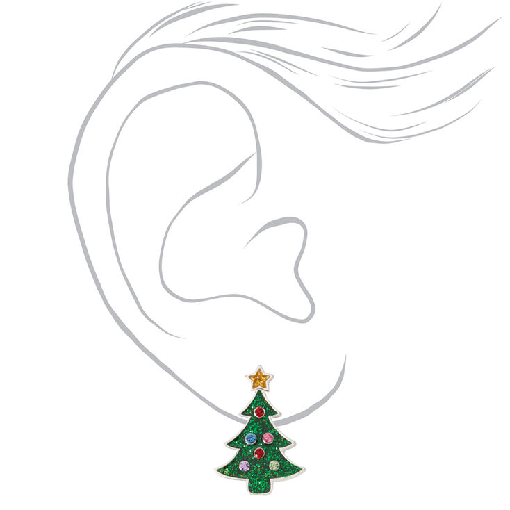 Clous d&rsquo;oreilles sapin de No&euml;l couleur argent&eacute;e,