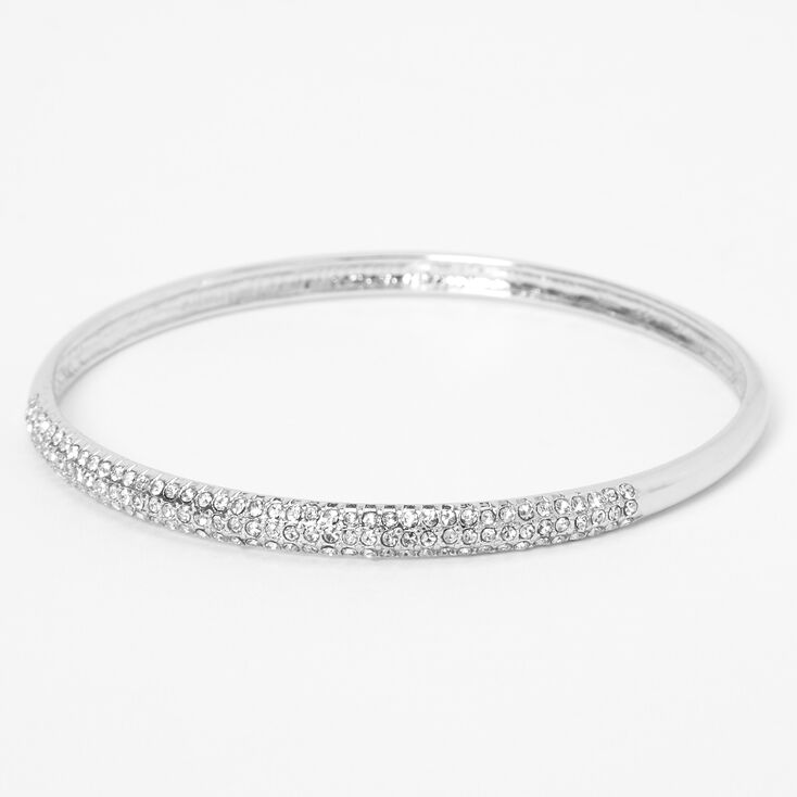 Bracelet fin bangle avec strass en pav&eacute; couleur argent&eacute;e,