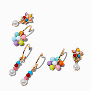 Gold-tone Beaded Rainbow Earring Stackables Set - 3 Pack,