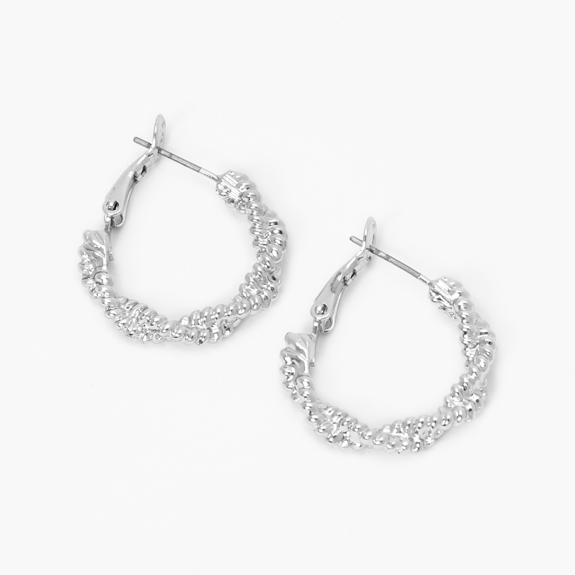 View Claires Tone Twisted Braid Hoop Earrings Silver information