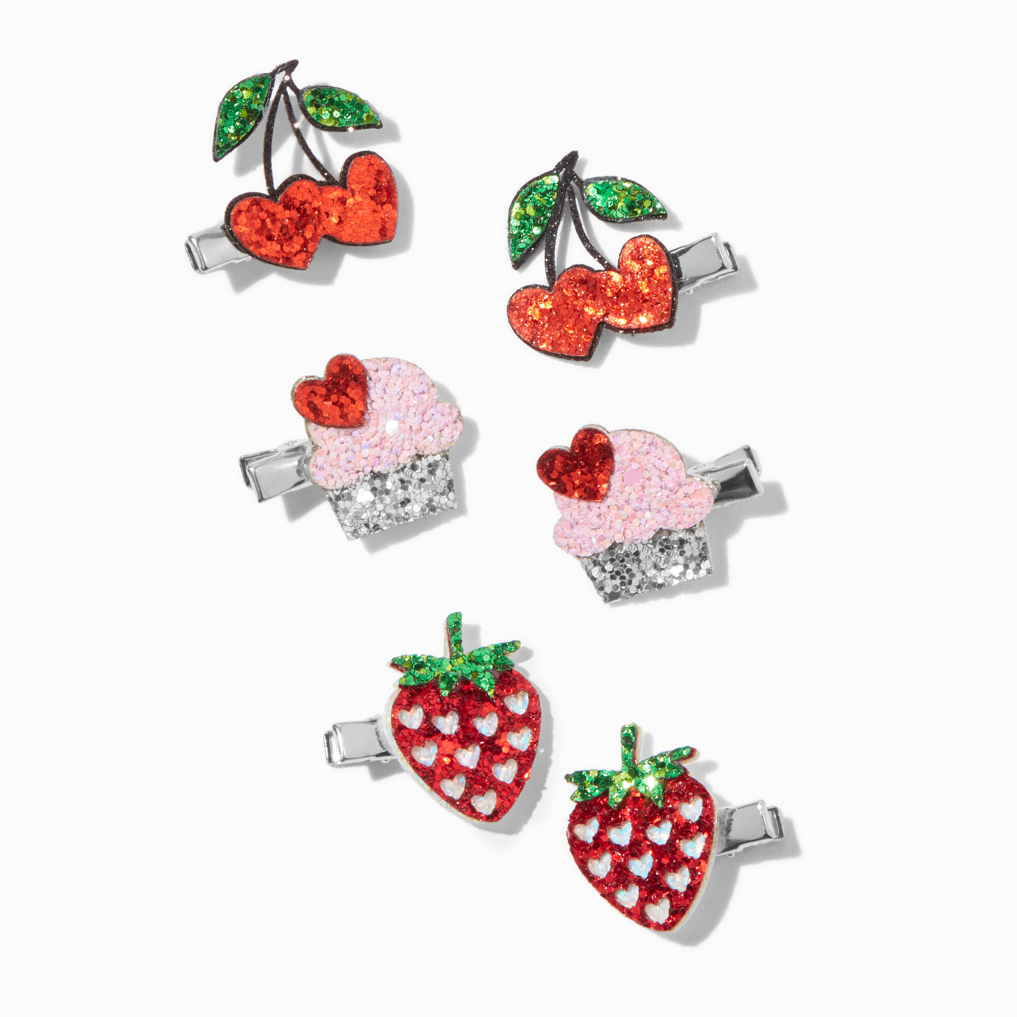 Valentine's Day Glitter Dessert Fruit Hair Clips - 6 Pack,