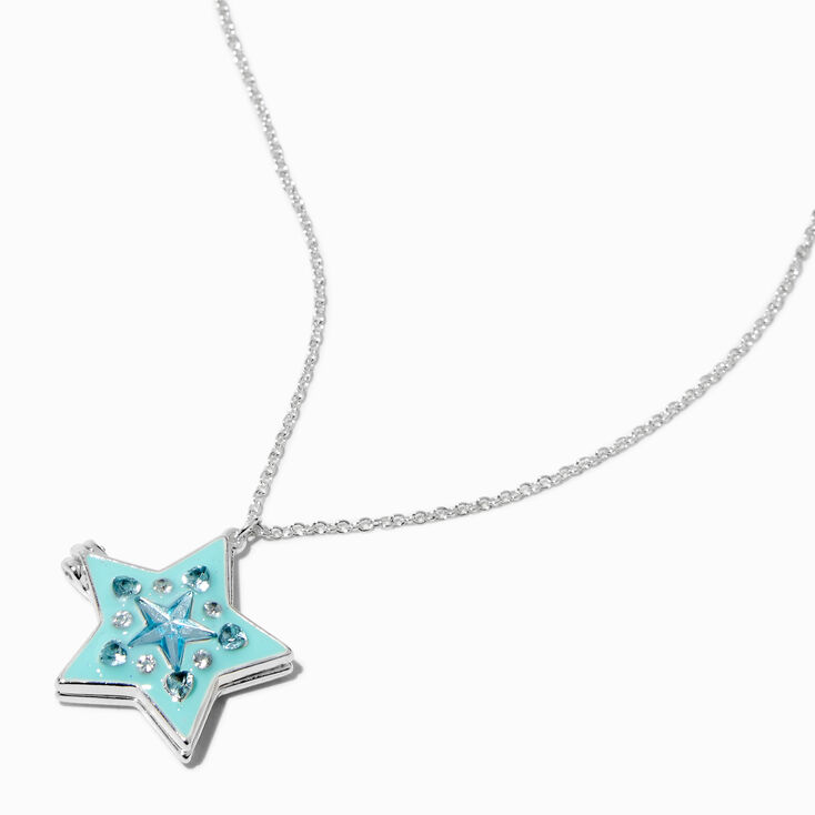 Glow In The Dark Blue Mosaic Star Locket Pendant Necklace,