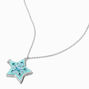 Glow In The Dark Blue Mosaic Star Locket Pendant Necklace,