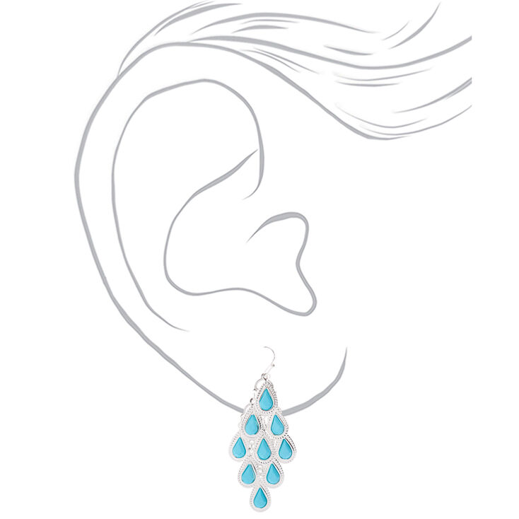 Silver 2&quot; Chandelier Stone Drop Earrings - Turquoise,