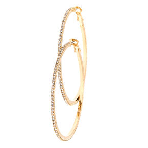 Gold 50MM Glass Rhinestone Studded Hoop Earrings,