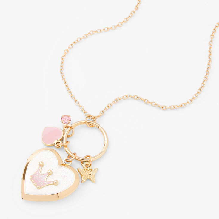 Claire&#39;s Club Princess Crown Locket Pendant Necklace,