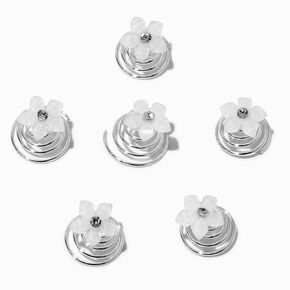 Silver-tone Crystal Floral Hair Spinners - 6 Pack,
