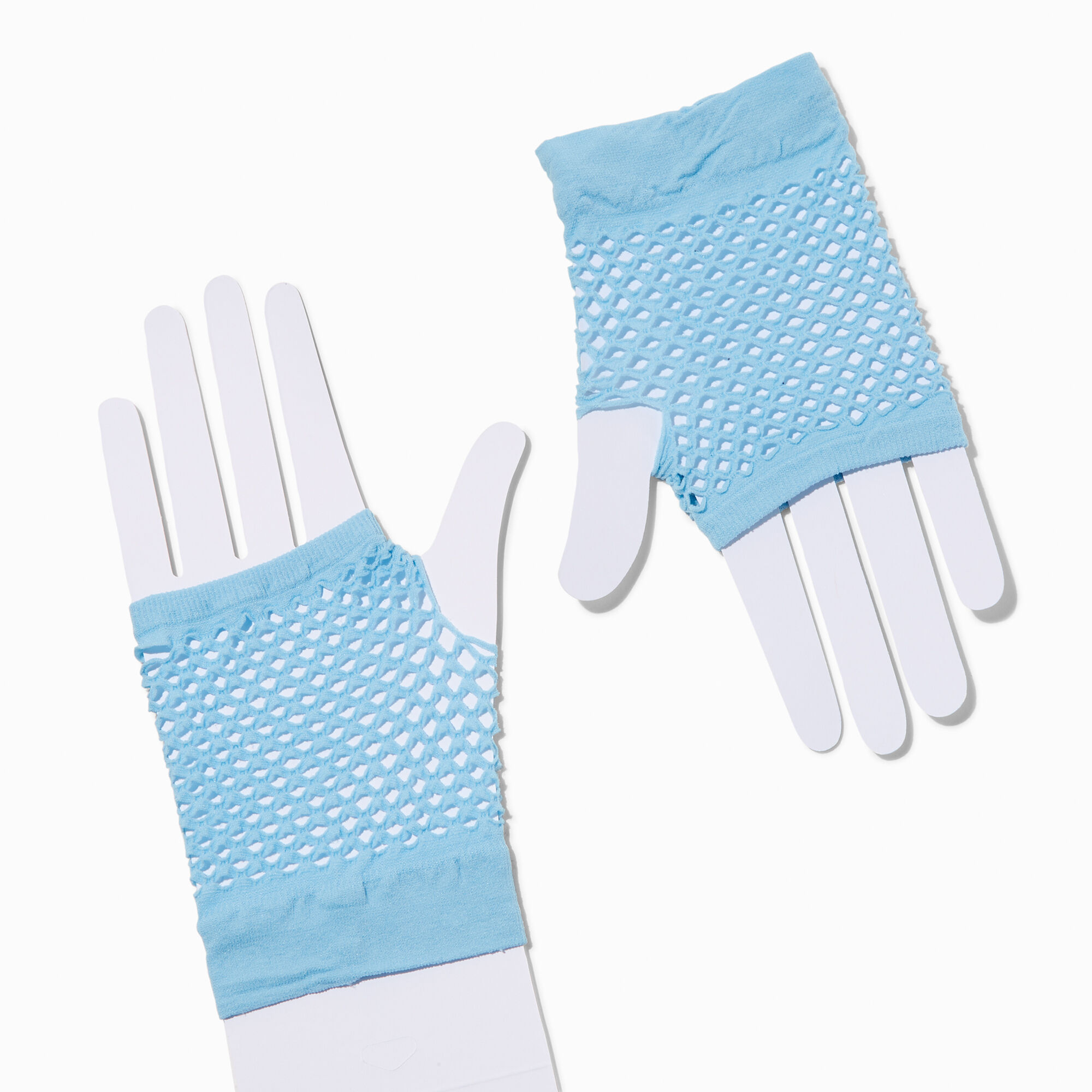 View Claires Fishnet Fingerless Gloves Baby Blue information