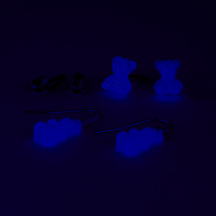 Pink Gummy Bear Glow In The Dark Earring Set - 3 Pack,
