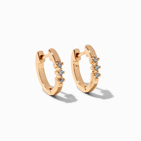 Gold-tone Cubic Zirconia Three-Stone 10mm Huggie Hoop Earrings,