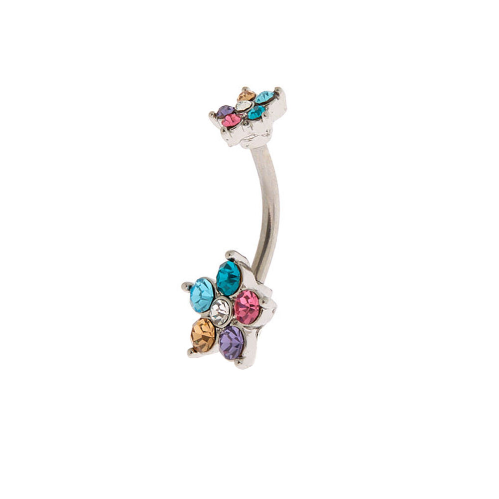 Silver 14G Rainbow Flower Belly Ring Claire s