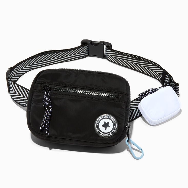 Black Sporty Chevron Fanny Pack,