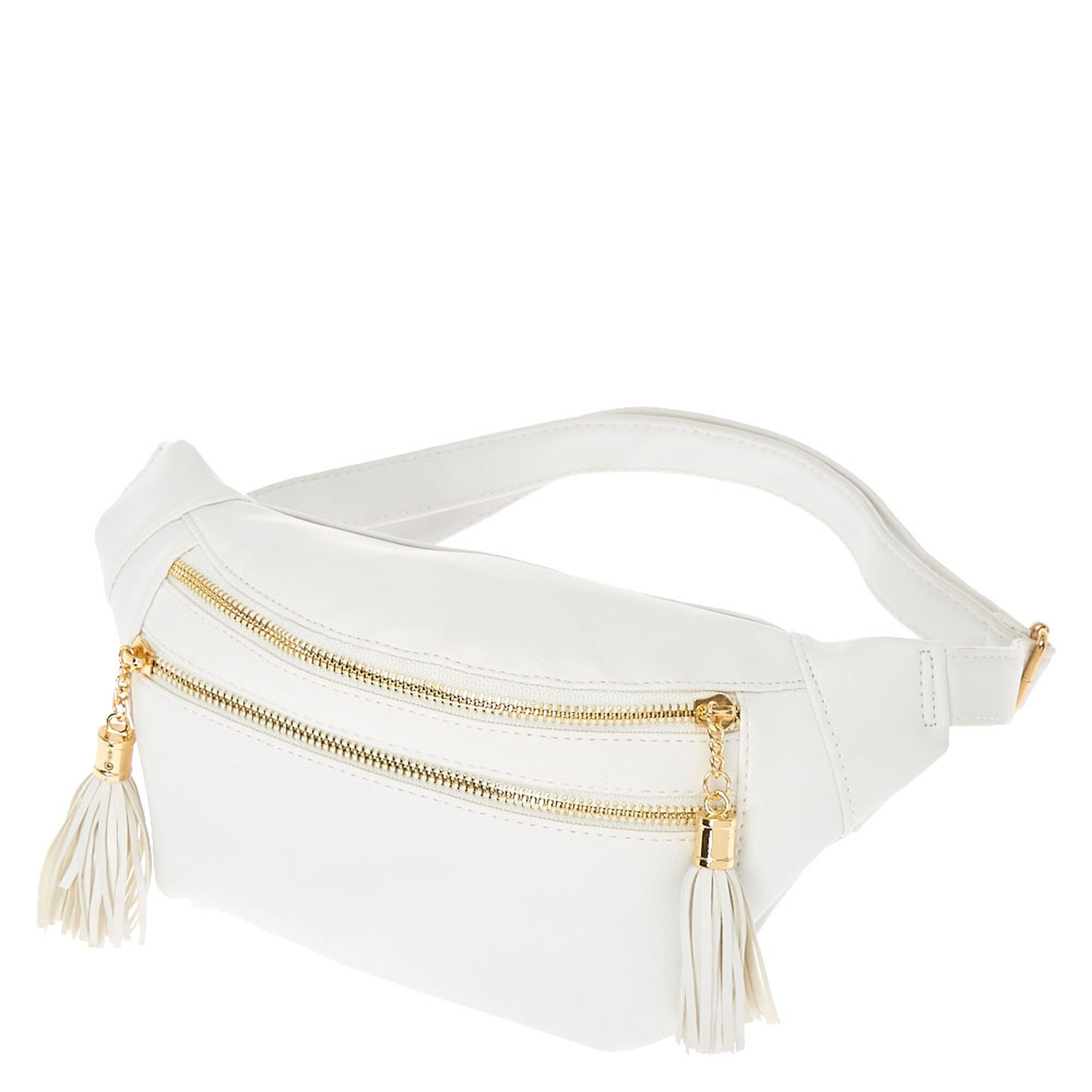 White Zip Front Faux Leather Fanny Pack | Claire&#39;s US
