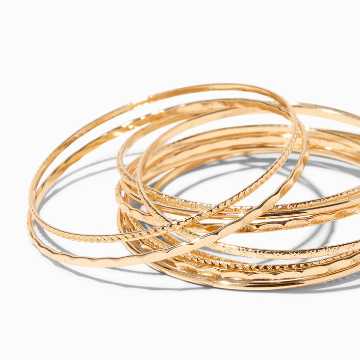 Gold-tone Textured Bangle Bracelets - 10 Pack,